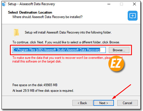 Chọn thư mục cài đặt phần mềm Aiseesoft data Recovery