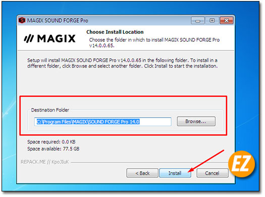 Chọn thư mục cài đặt phần mềm Magix sound Forge Pro 14