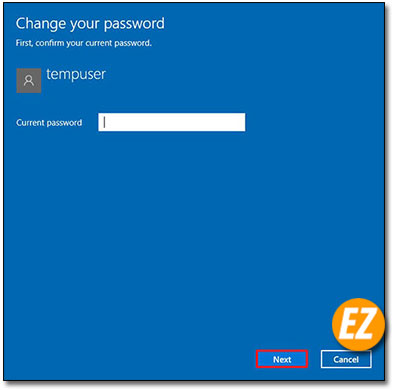 Điền mật khẩu hiện tại của user trên windows 10