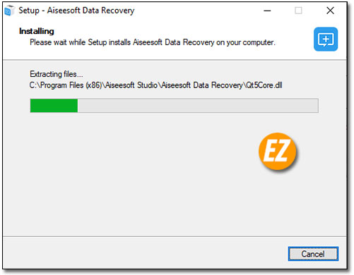 Quá trình cài đặt tự động phần mềm Aiseesoft data Recovery