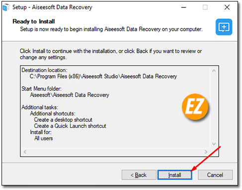 Xác nhận cài đặt phần mềm Aiseesoft data Recovery