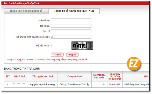 Kết quả tra mã số thuế