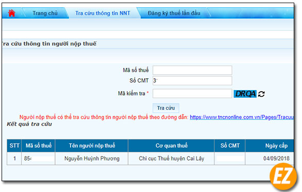 Kết quả tra mã số thuế