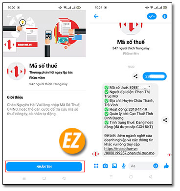 Tra mã số thuế qua mess