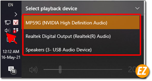 Chọn đúng thiết bị tai nghe trên Taskbar