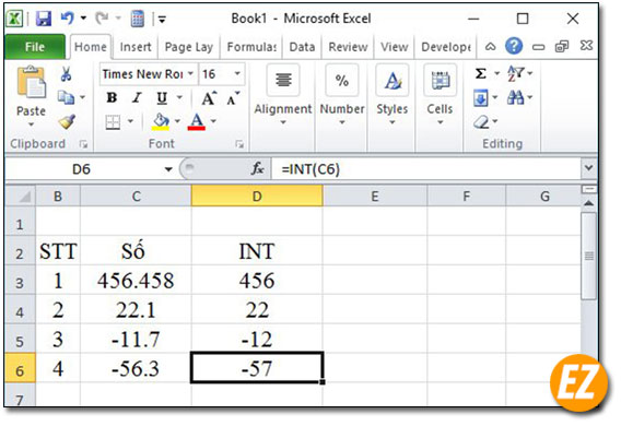 Hàm Int trong Excel