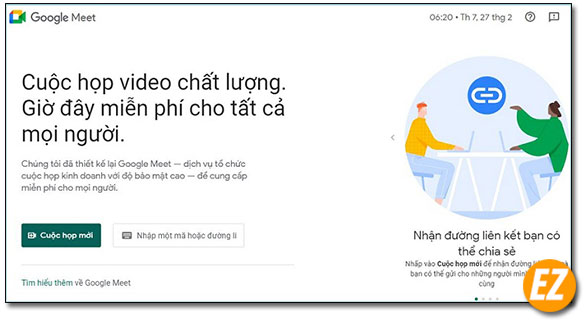 Truy cập và sử dụng google meet trên web