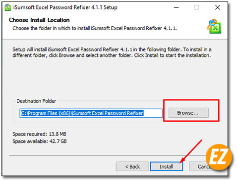 Chọn thư mục cài đặt phần mềm iSumsoft Excel Password Refixer
