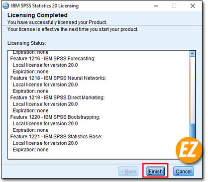 Hoàn tất quá trình cài đặt phần mềm SPSS 20