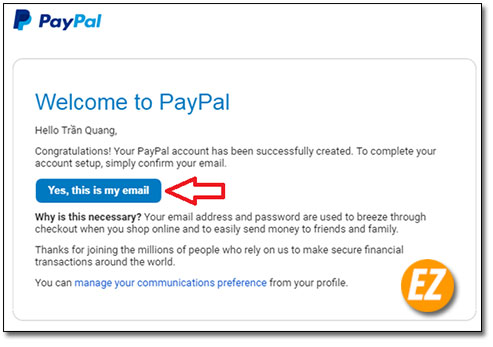 Xác minh tài khoản thành công Paypal