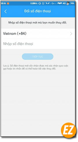 Nhập số điện thoại mới cho tài khoản Zalo