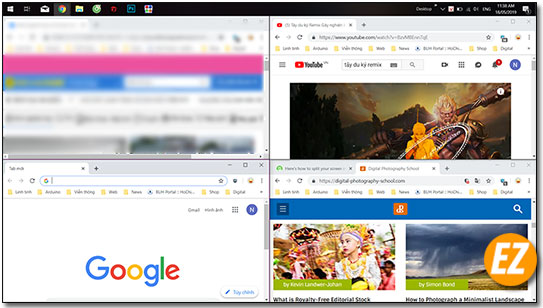 Chia đôi màn hình trên windows 10 thành 4 màn hình