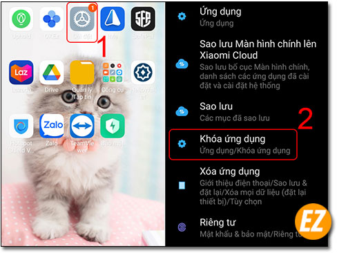 Chọn cài đặt và khoá ứng dụng trên điện thoại Xiaomi