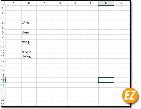 Kết quả sau khi chèn dòng sen kẻ vào Excel