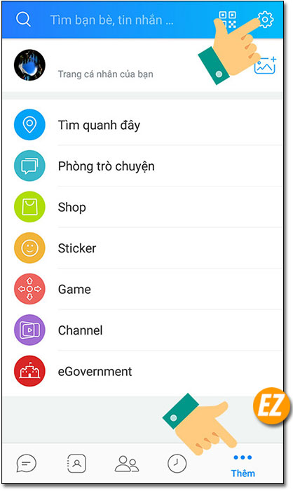 Truy cập vào phần cài đặt trên Zalo