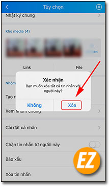 Xác nhận xoá tin nhắn zalo trên máy tính