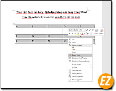 Xoá bảng trong Word