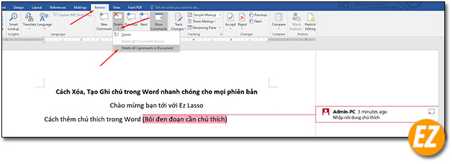 Xoá tất cả các ghi chú trong word