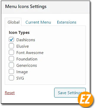 Chọn font icon trên menu WordPress
