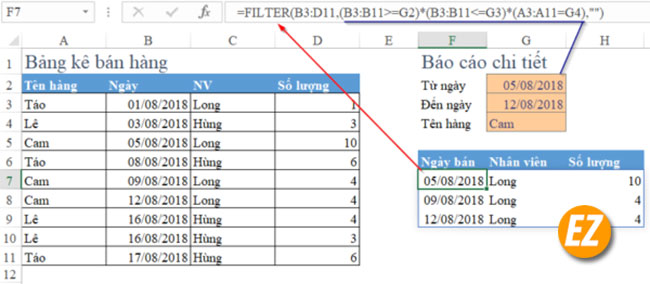 Cách sử dụng hàm Filter trong Excel