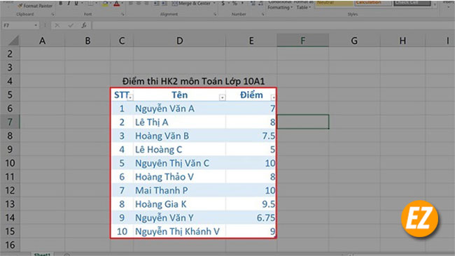 Cách tạo bảng trong Excel đơn giản cực kỳ