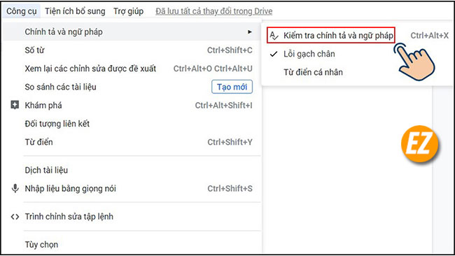 Kiểm tra lỗi chính tả bằng google docs