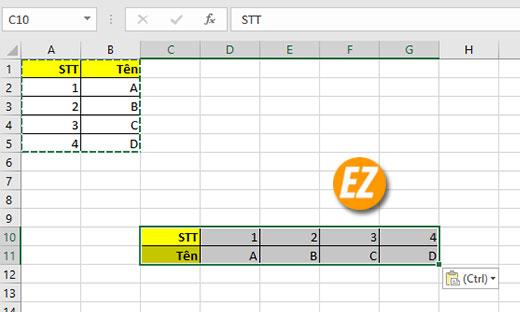 Cách chuyển cột thành hàng, hàng thành cột trong Excel