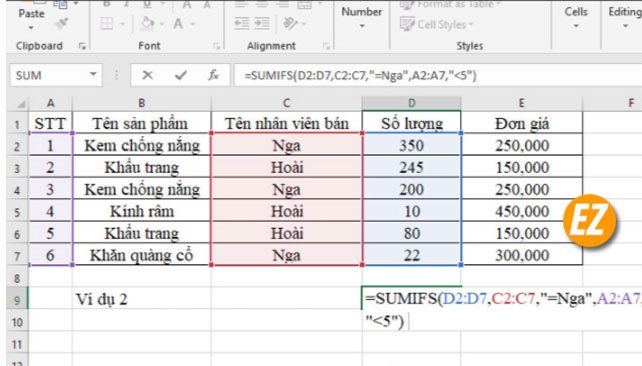 Hàm sumifs trong Excel