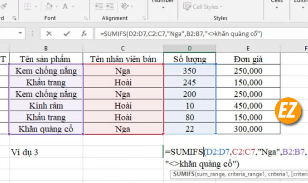 Hàm sumifs trong Excel