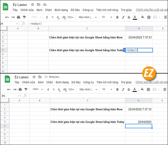 Cách chèn thời gian hiện tại vào Google Sheet