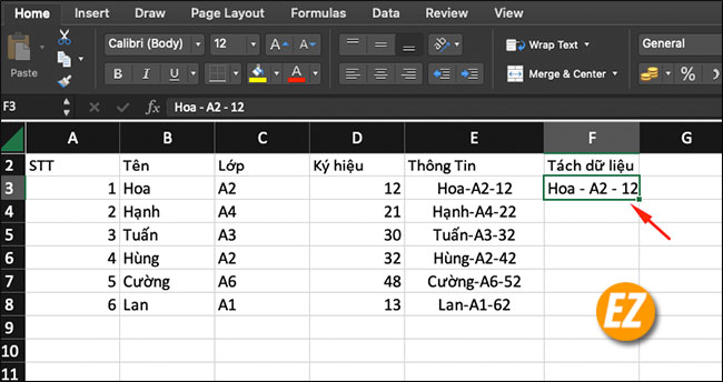 Phím tắt CTRL + E trong Excel