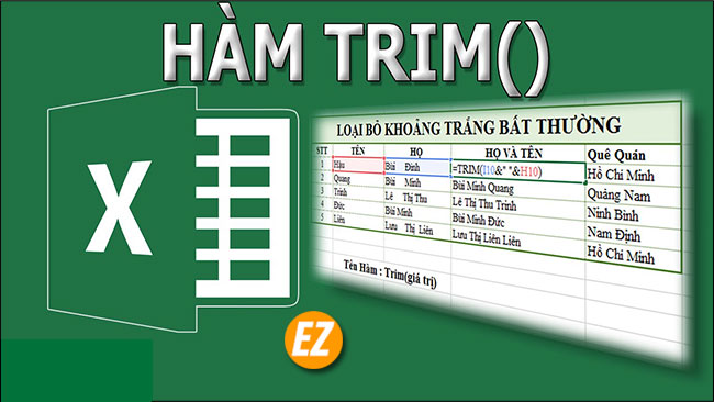 Hàm Trim trong Excel bỏ khoảng trắng thừa