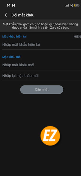 đổi mật khẩu zalo trên điện thoại, máy tính