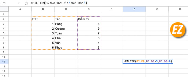 Cách sử dụng hàm Filter trên Google Sheet