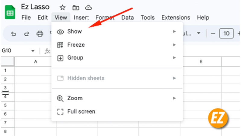 cách ẩn dòng kẻ trong Google Sheet