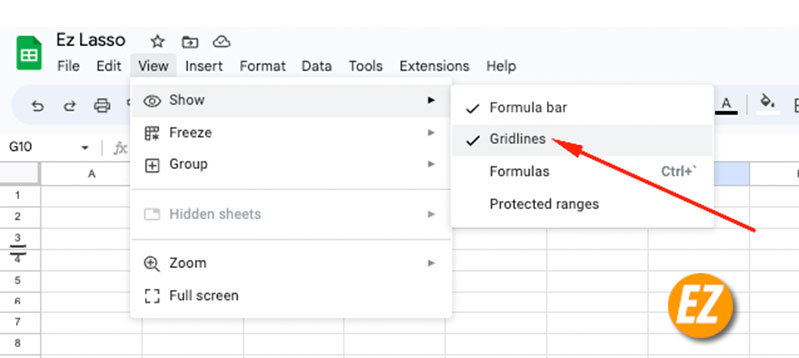 cách ẩn dòng kẻ trong Google Sheet