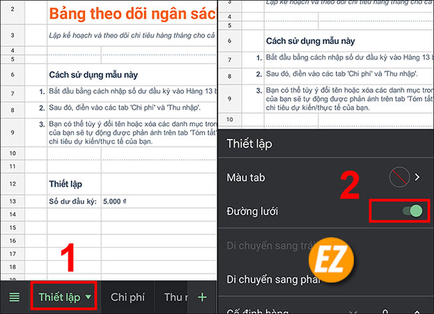 cách ẩn dòng kẻ trong Google Sheet