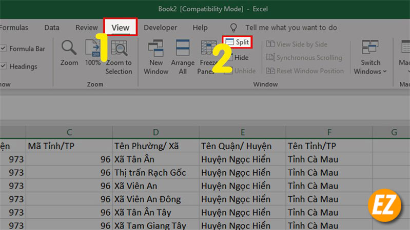 Split trong excel