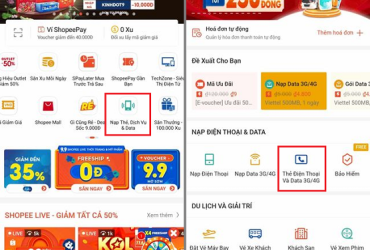 Cách nạp thẻ điện thoại giá rẻ trên Shopee