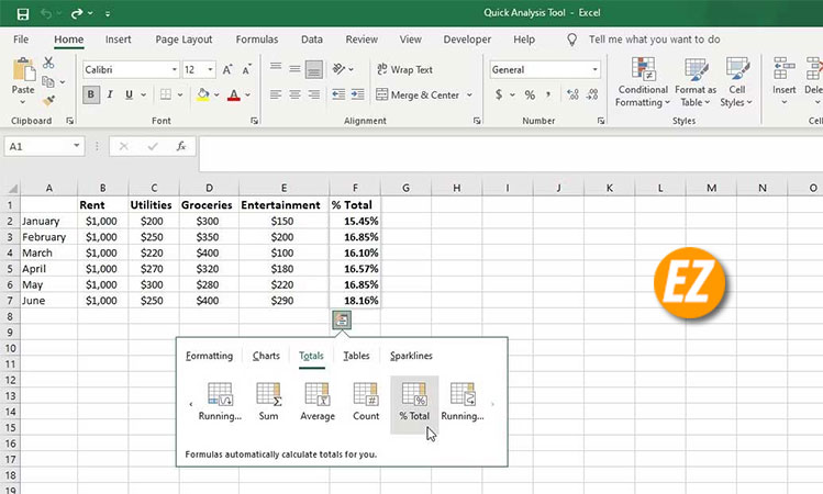 Quick Analysis trong Excel
