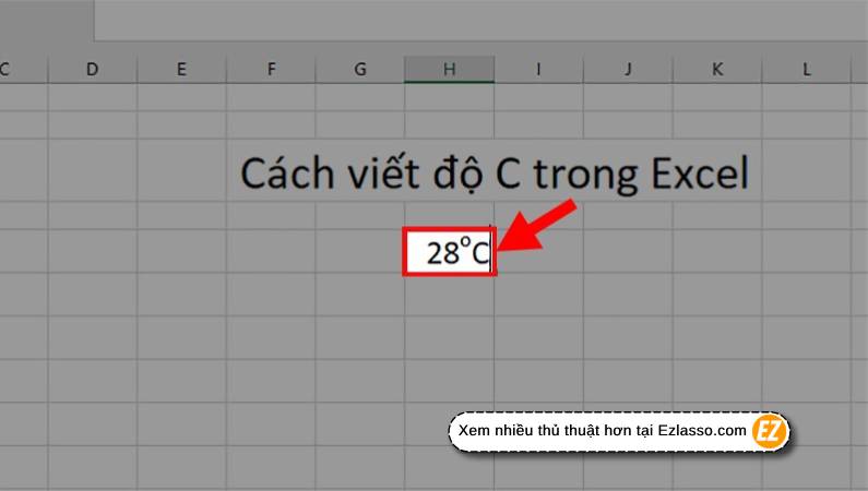 viết độ C trong excel