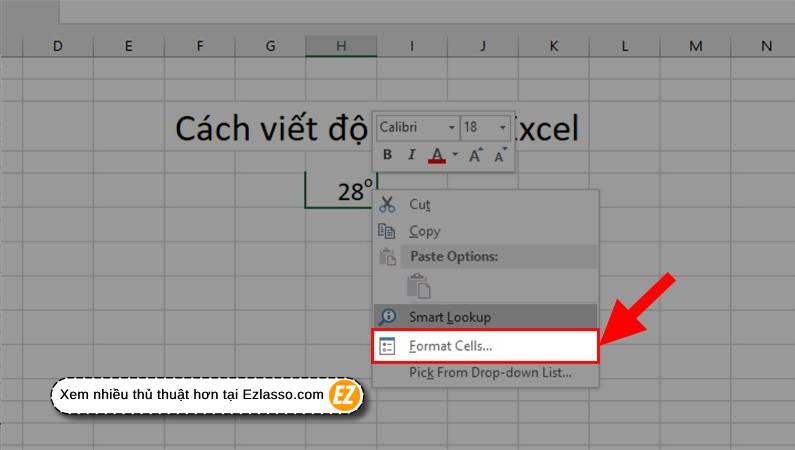 viết độ C trong excel