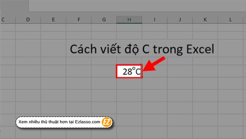 viết độ C trong excel