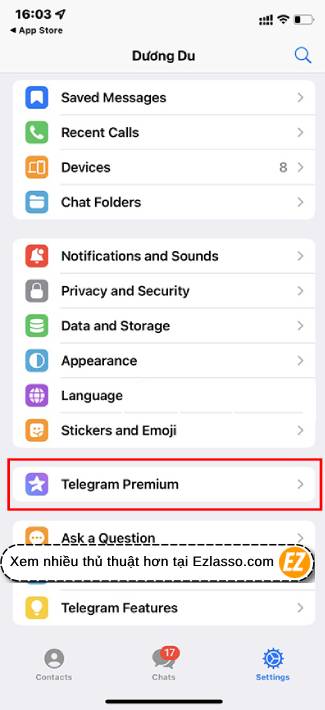 đăng ký telegram premium