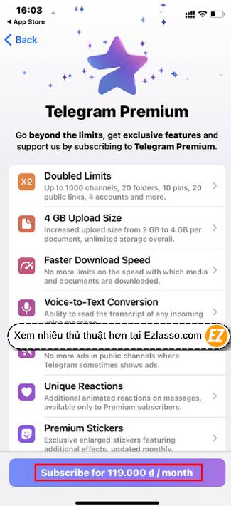 đăng ký telegram premium