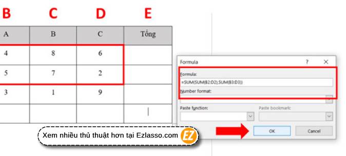 tính tổng trong word