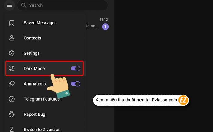 Bật Dark Mode telegram - bật chế độ ban đêm tự động