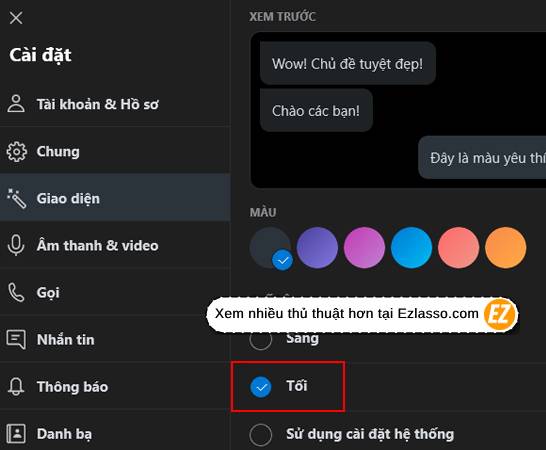 Kích hoạt Dark mode cho Skype - Đổi màu nền Skype